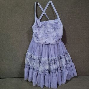 Weissman Lavender Floral Tiered Tulle Dress